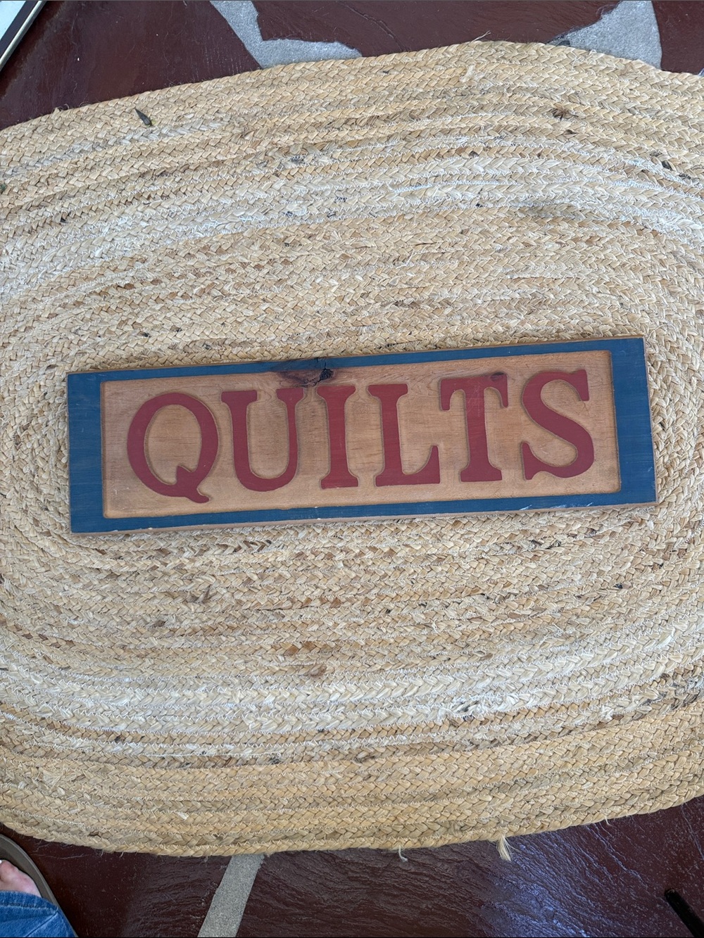 Vintage 80s “Quilts” Wood Wall Sign